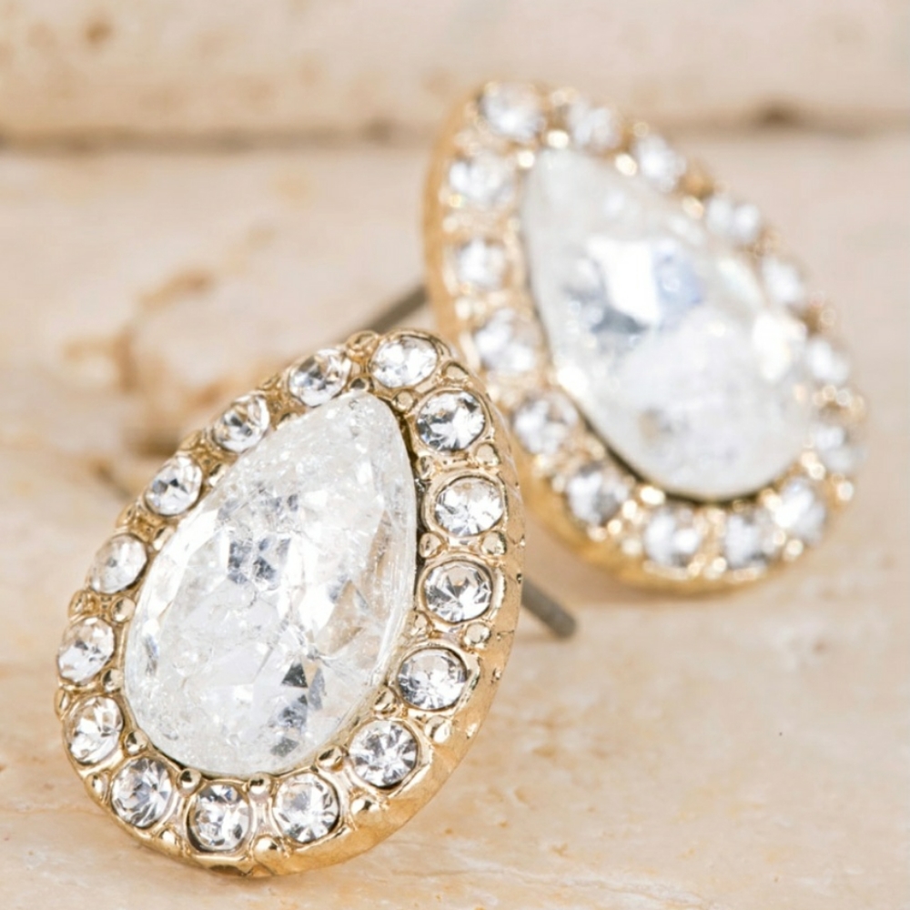 Tear Drop Cracked Glass Stone Earrings